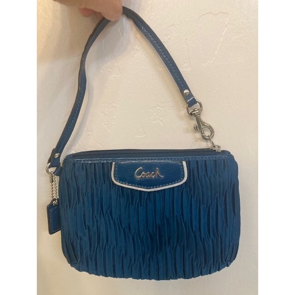Coach Handbags - Coach Teal‎ Satin Pleated Wristlet petite purse